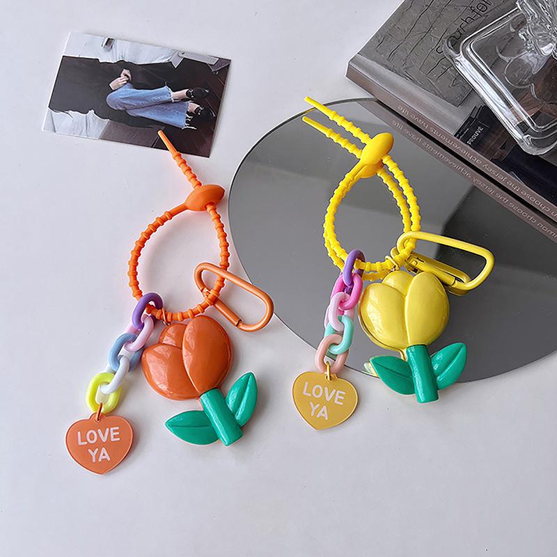 

Cute Color Tulip Keychain Cartoon Heart Flower Keyrings For Girls Bag Pendant жёлтый
