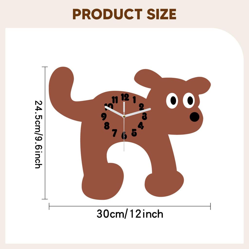 Cute Dog Wall Clock Acrylic Non Ticking Silent Cartoon Room Clock for Kids Nursery and Living Spaces