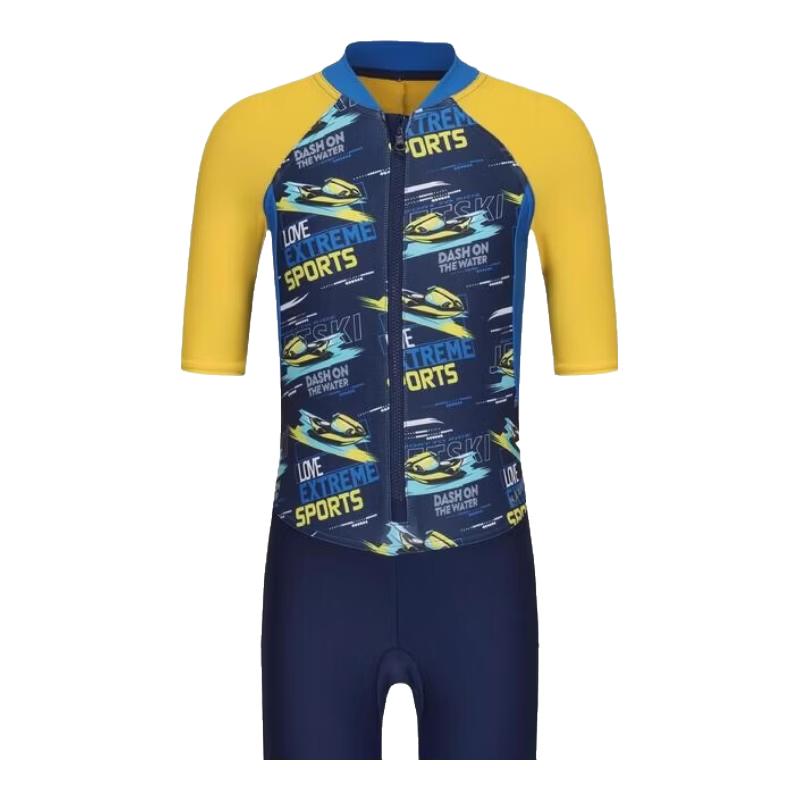 Decathlon Boys' Short-Sleeve One-Piece Chlorine-Resistant Swimsuit