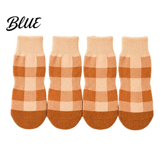Durable Cotton Socks for Dogs 4Pcs Plaid Dog Socks Anti-Slip Pet Paw Covers with Adjustable Pattern Straps Breathable Ribbed Protectors Indoor
