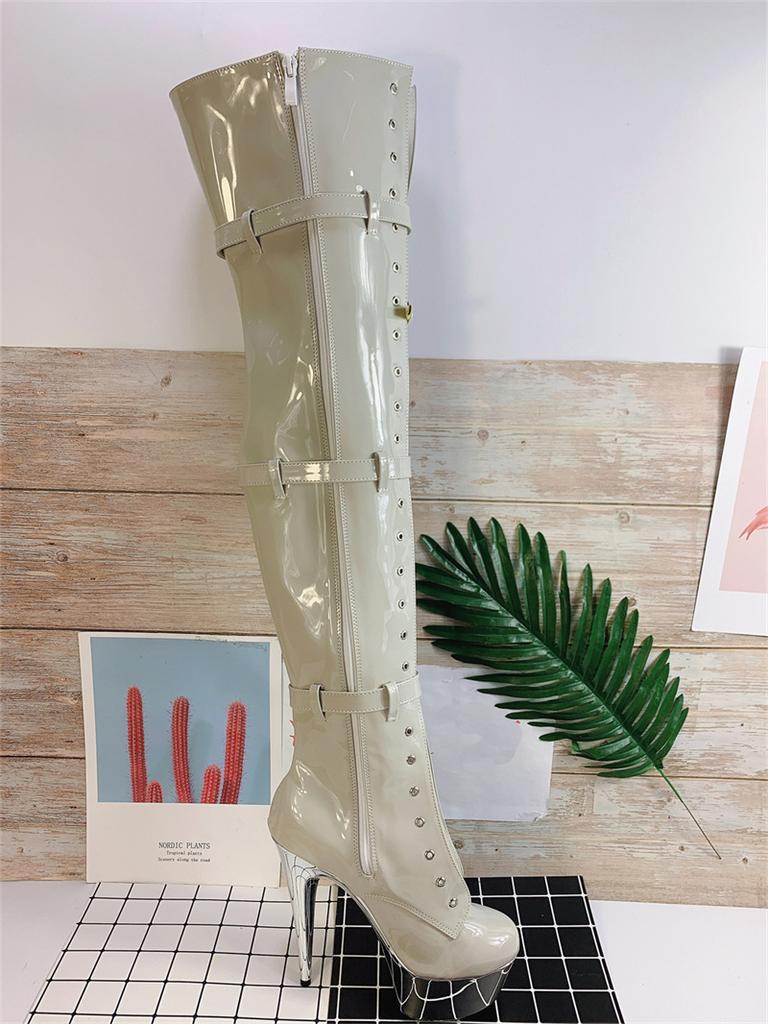 New Style Women’s Shoes Genuine Super Star 15CM Stiletto Strap Belt Buckle Over the Knee Boots Fashion Pole Dance Leather Pumps