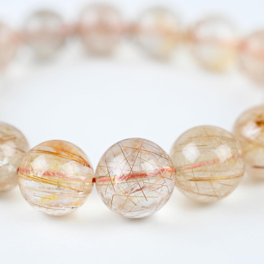 Eigado Mixed Rutilated Quartz 16 Inner Natural Power Good Fortune Bracelet, Beads, 13mm, Diameter Approx. 17cm, Stone, Stone, Luck, Amulet,