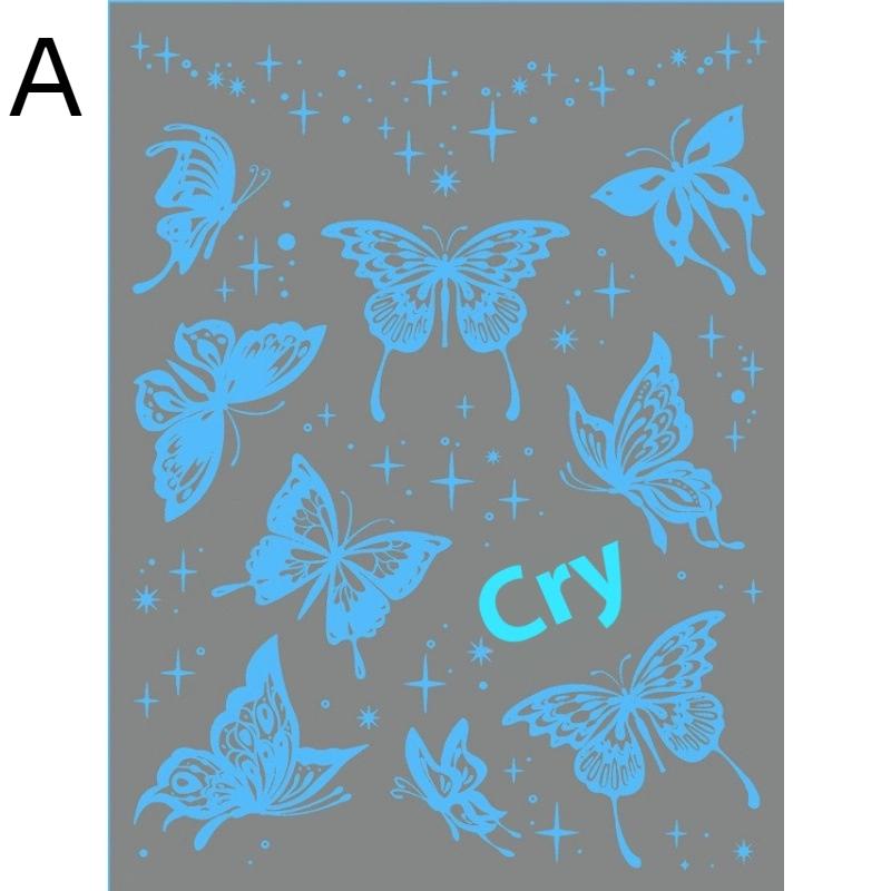 1/6 Sheets Blue Luminous Glow Tattoo Sticker Waterproof Temporary Finger Wrist Body Art False Butterfly Tattoo