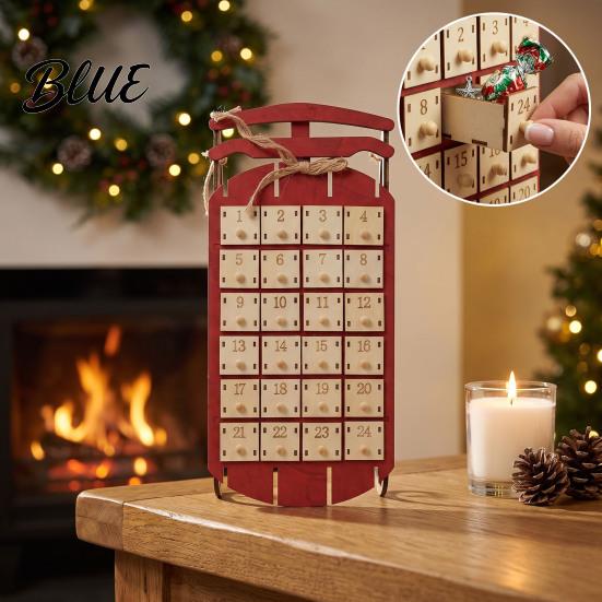 Holiday Surprise Storage Drawers Desktop Calendar 24-Day Sleigh Advent Box Wooden Countdown with Calendar Christmas