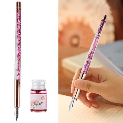 Caneta Tinteiro de Vidro   Linda Decorativa Atraente Confortável para Escrever com Tinta Kit de Caligrafia Portátil para Presente