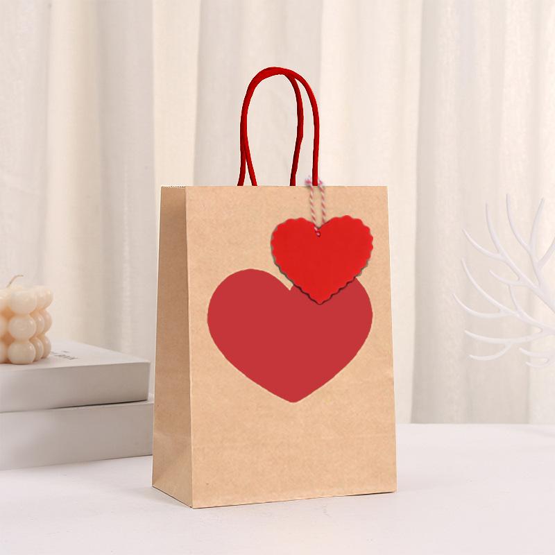 10Pcs High-Capacity Red Heart-Shaped Kraft Paper Gift Bags With Handles & Tags Festival Supplies Perfect For Valentine'S Day