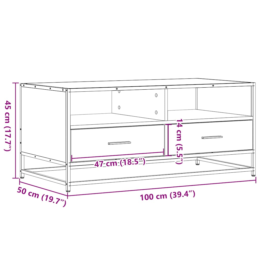 Coffee Table Gray Sonoma 100x50x45 Cm Particleboard and Metal