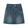 Women's A-line Denim Short Skirt Summer Pocket Design High Waist Hip Hugging Retro Denim Skirt