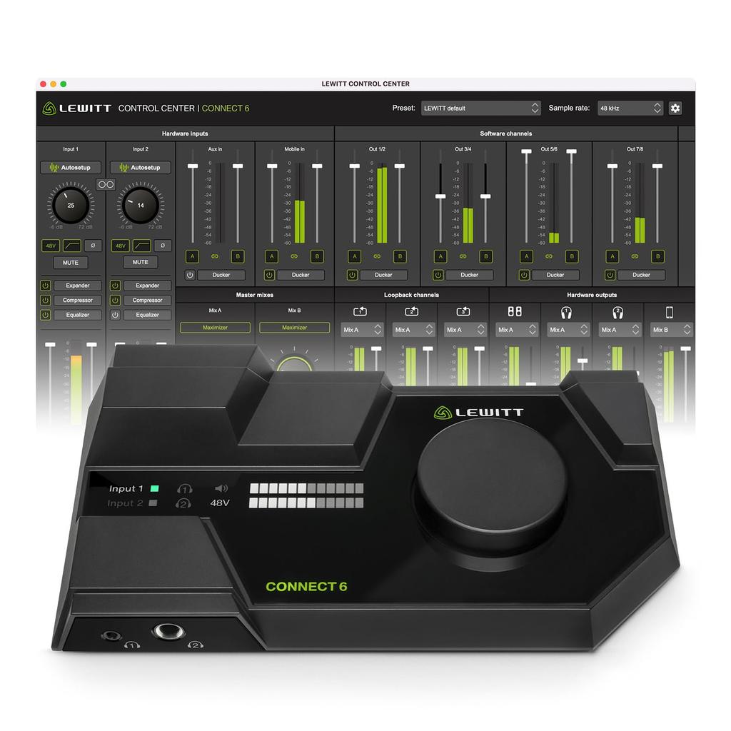 LEWITT CONNECT 6 Audio Interface USB DTM Music Production Recording Live Streaming Loopback Cubase LE