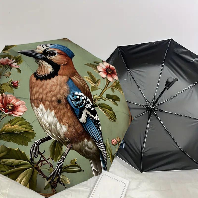 1PC Bird Flowers Umbrella-8-Rib Reinforced Portable Folding Travel Suitable for All Seasons Outdoor Daily Use-G327