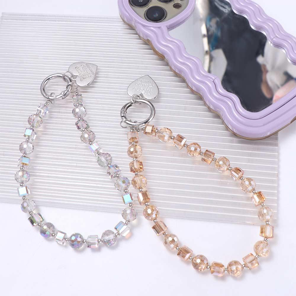 With Clip Crystal Beads Phone Chain Anti-lost Love Phone Pendant  Car Key Accessories