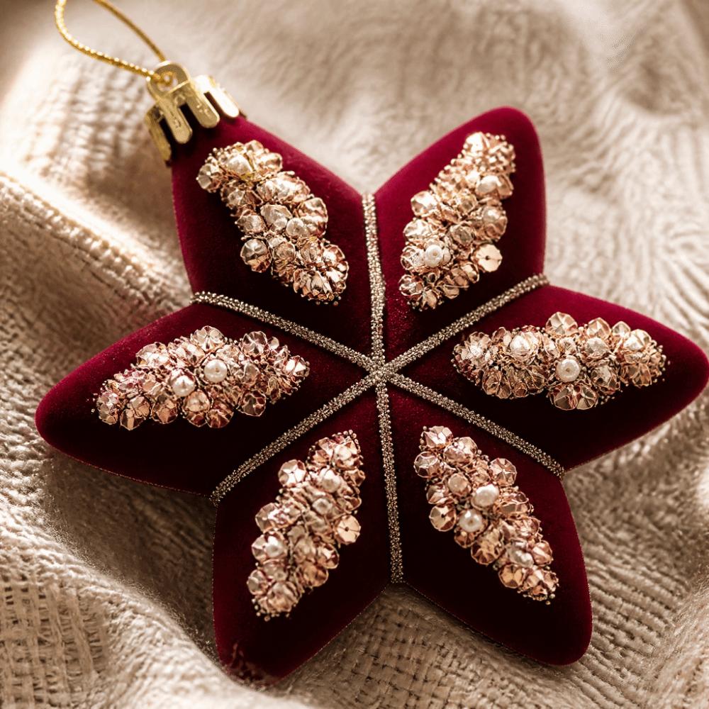 4/6PCS Exquisite Flocked Finial Christmas Ball Hexagram Oddly Shaped Velvet Christmas Ball Set Hand-painted DIY