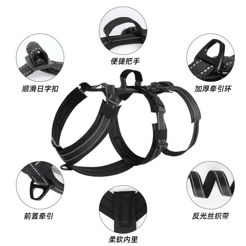 Reflective Adjustable Dog Harness With 3-Section Leash Outdoor Walking Escape-Proof Chest Vest In Black Red Blue