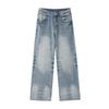 Spring Summer Full Bling Rhinestone Lightning Cat Whisker Detail Wide Leg Comfy Casual Denim Pants Female Casual Pants Oversize Denim Trousers