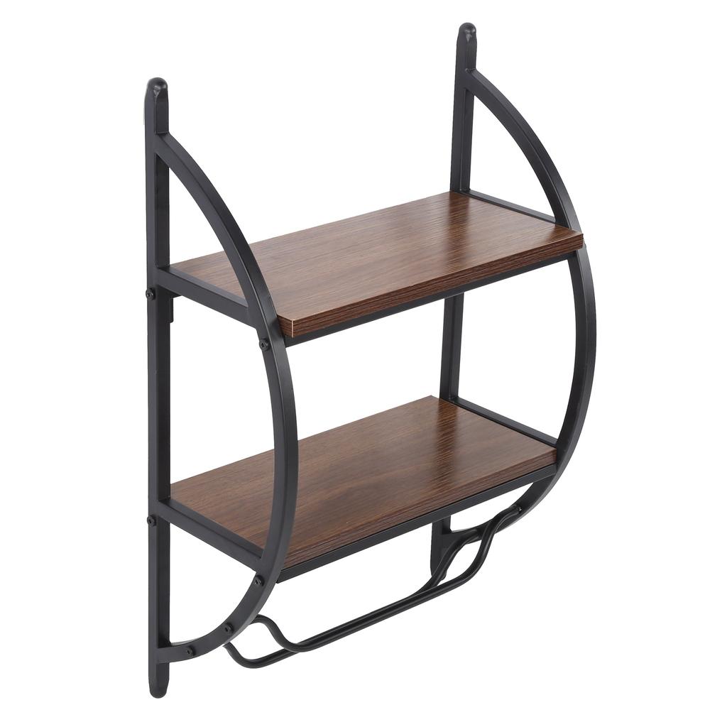2 Tier Storage Shelf Organizer with Towel Rack Wall Mounted Home Bathroom Accessory