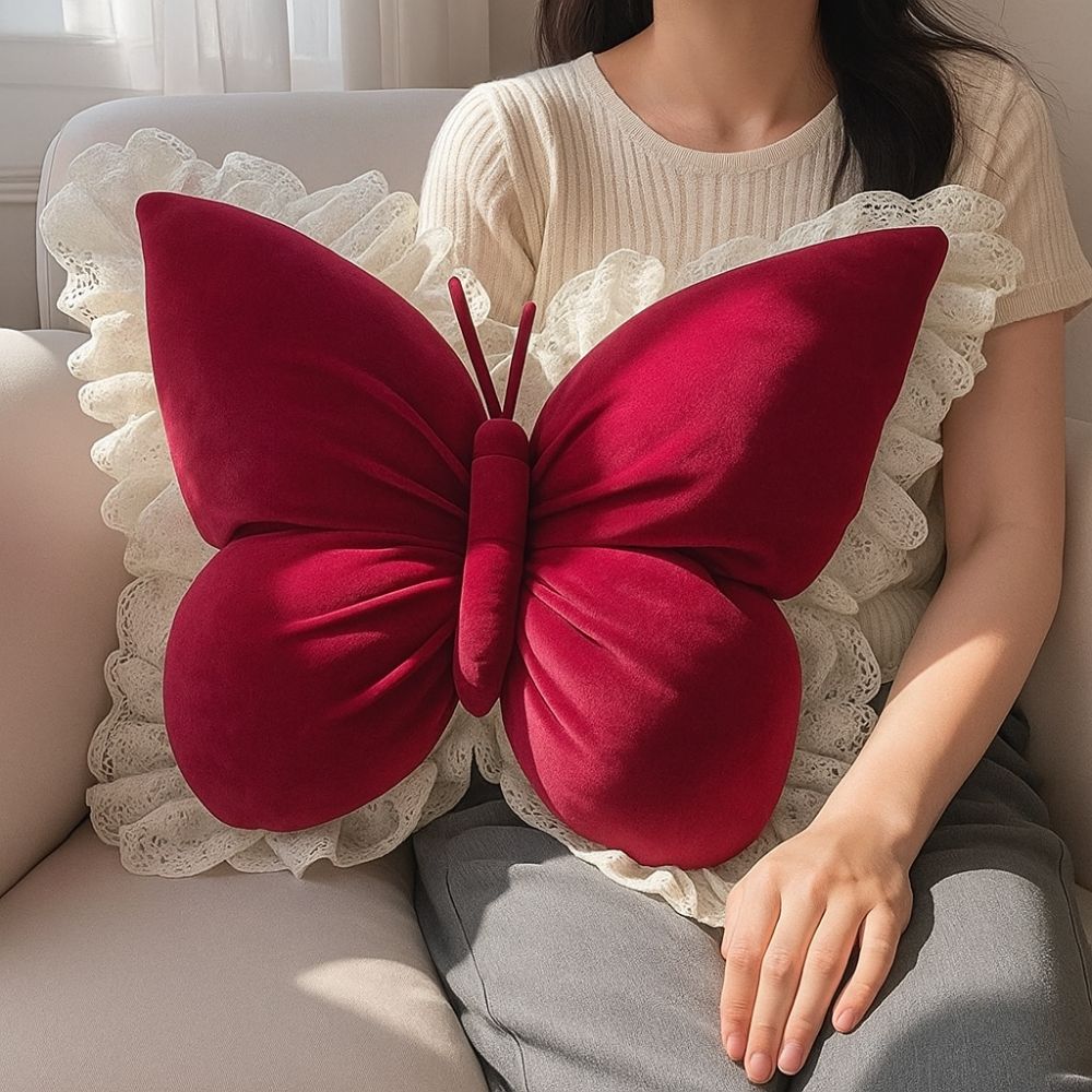 Soft Plush Butterfly Pillow Lace Edge Princess Pillow Aesthetic Decor Bow Cushion Sofa