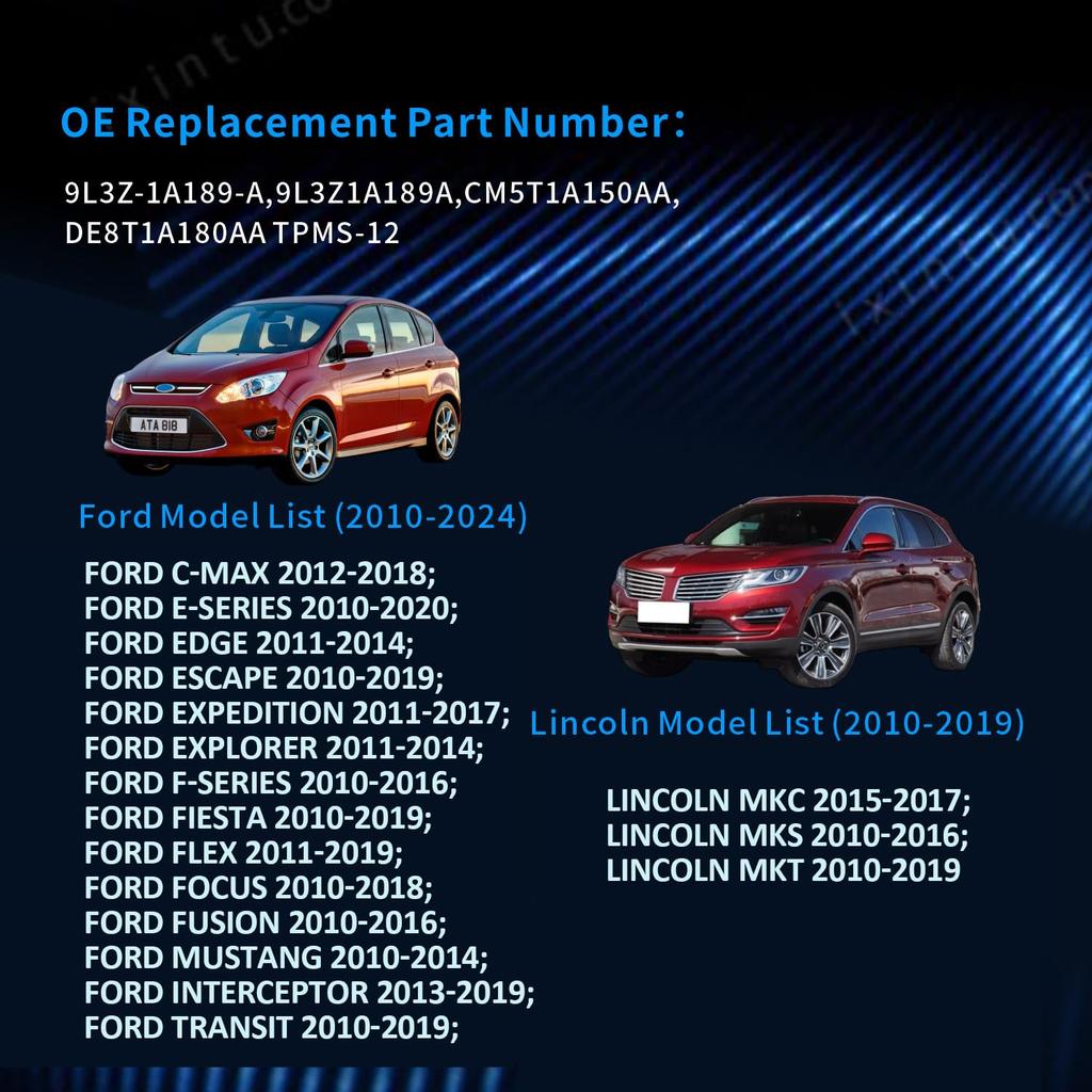 9L3Z-1A189-A TPMS Sensor Tire Pressure Sensor Set Of 4 Compatible With Ford F150 F250 F350 Escape Explorer Mustang Edge Fusion Lincoln MKT MKC MKS