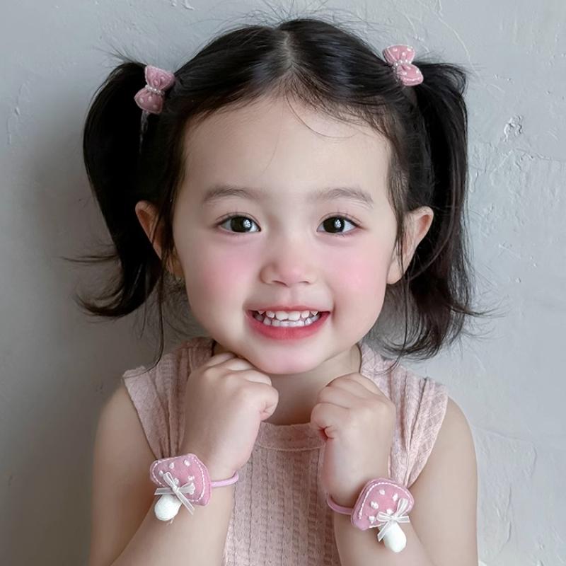 2pcs/set Cartoon Cute Hair Rope Ties Elastic Hair Bands Bowknot Girls Ponytail Holder Rubber Band Kids Hair Accessories Headwear