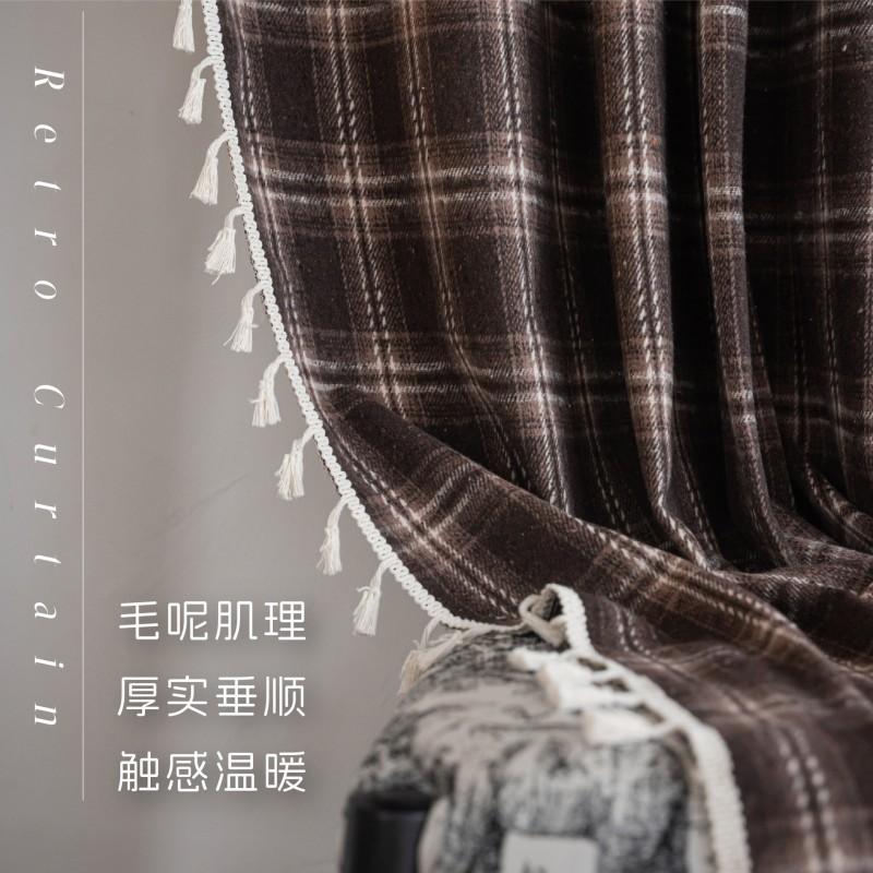 ImanQi Curtains Christmas Coffee Plaid Woven French Kitchen Window Semi-Sheer