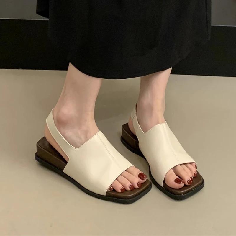 Women Flats Square Toe Sandals New Casual Summer Shoes Sport Brand Slippers 2025 Open Toe Flip Flops Slingback Slides