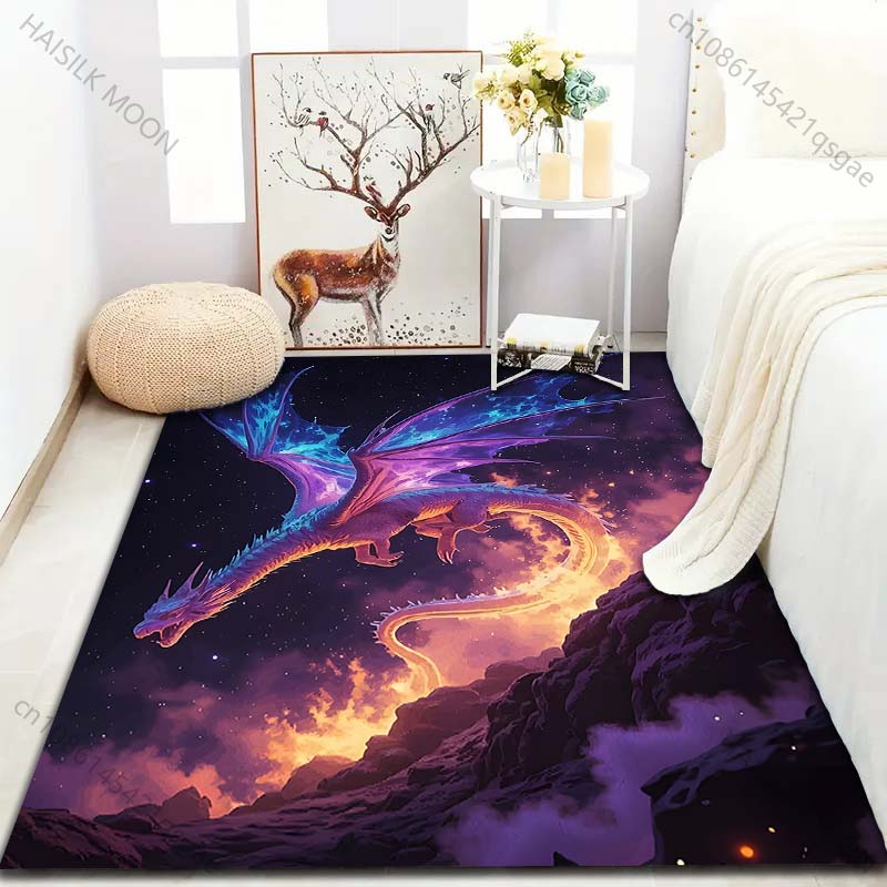 1PC Purple Dragon Flying Over Flames Carpet for Living Room Bedroom Sofa Home Decor Rus Non-slip Floor Mat Luxury Gift