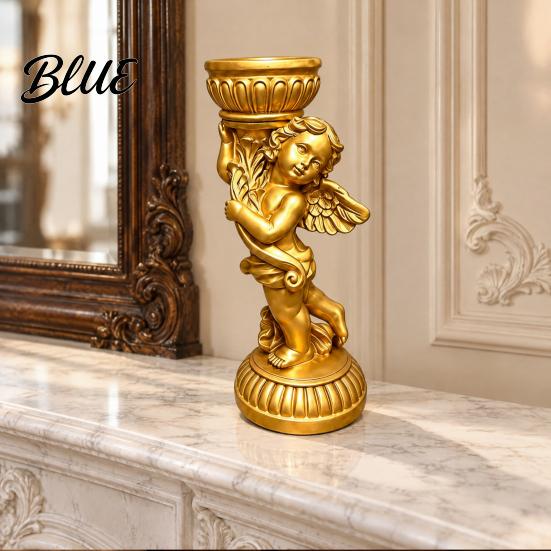 Modern Minimalist Home Accents Retro Angel Candle Holder Cupid Roman Column Stand Vintage Statue Decor Figurine Decorative Candlestick for Wedding,