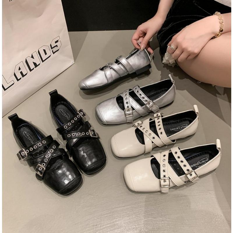 Fashion Designer Spring Women Mary Jane Shoes Fashion Square Toe Ladies Comfort Soft Sole Flats Women's Belt buckle Ballerinas Shoes