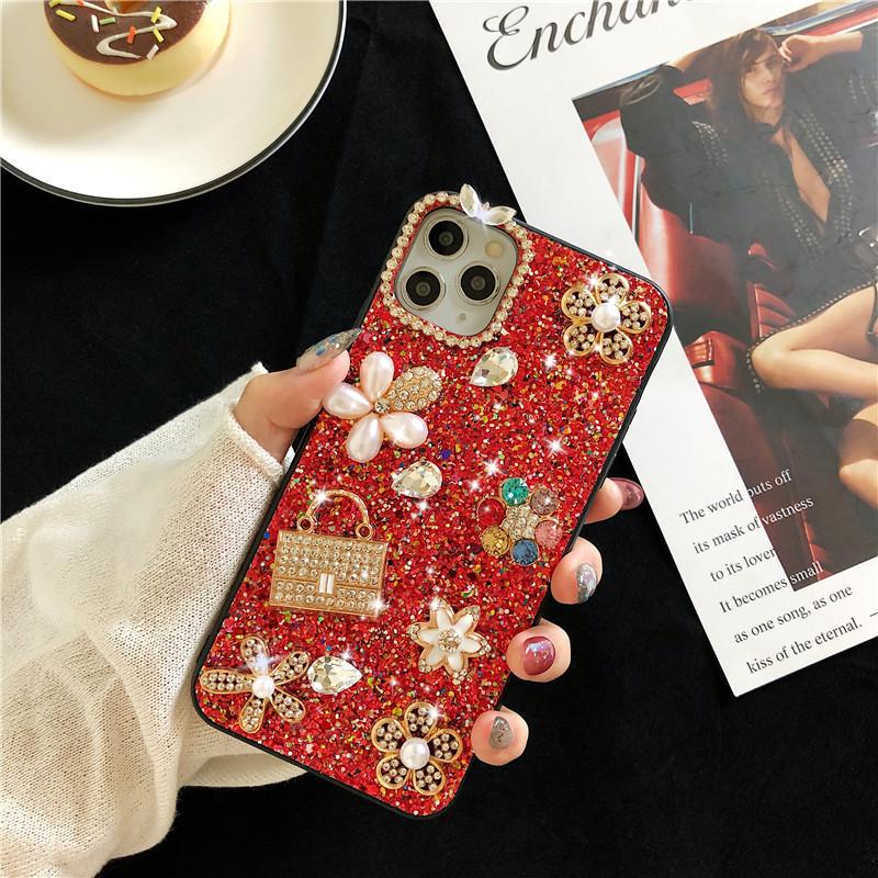 

For Apple 16Promax Phone Case for IPhone15plus Glitter 17Pro Flower 13 Wallet Rhinestones For iPhone7/8/SE 2020