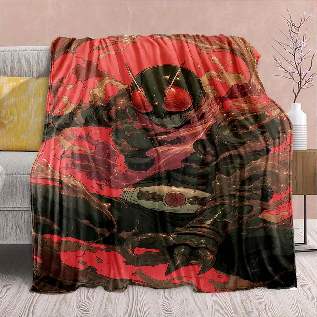 Kamen Rider Anime Flannel Blanket – Soft, Warm, Perfect for Sofas, Bedding, Camping, Travel, Office, and Home Decor – QJY