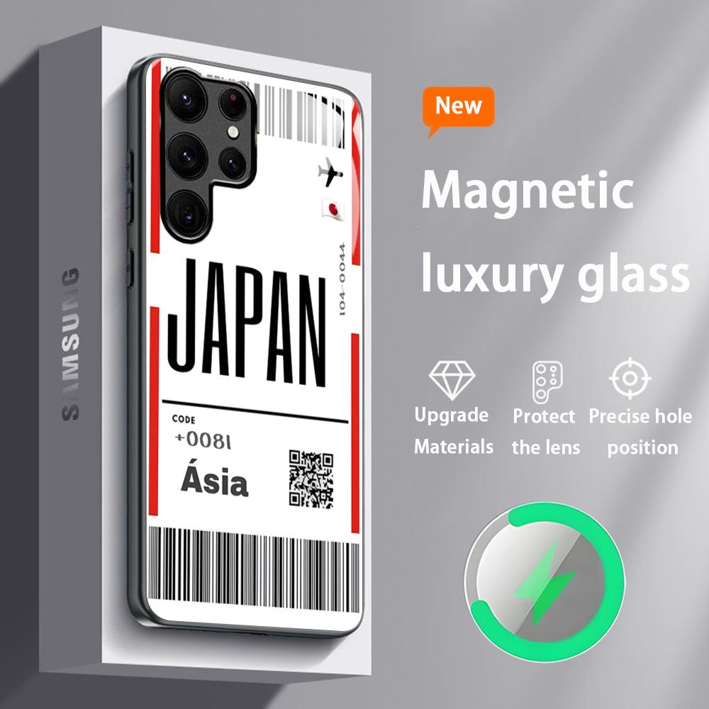 

Airfare Ticket Label Cool Phone Case For Samsung S25 S24 S23 S22 S21 S20 Plus Ultra Note20 Glass Magnetic Case Samsung S20 FE