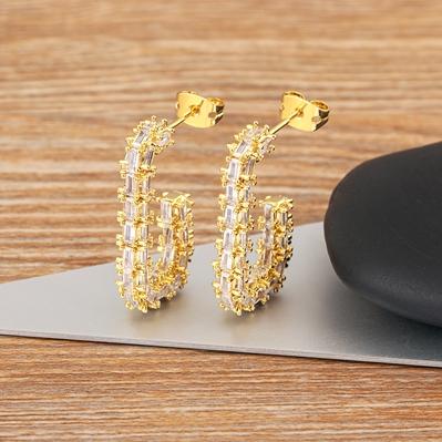 

Nidin New Personalized Colorful / White Zircon Gold Plated FashionTrending Luxury Aesthetic Wedding Jewelry Gift aretes mujer белый