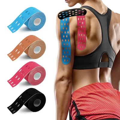 5 cm * 5 m perforiertes elastisches Kinesiologie-Klebeband aus Baumwolle, Muskelschutz, Athleten, atmungsaktiv, für Fitnessstudio, Sport, Kleber, Knieschutz