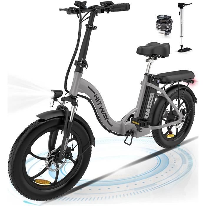 HITWAY Vélo Électrique 20 Pliable - Batterie 36V - 11,2Ah - Moteur 250W - 7 Vitesses - Argent