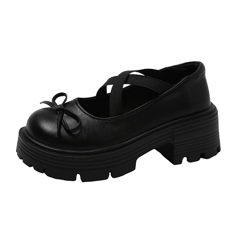 Silver High Heels Platform Pumps Women 2024 Autumn Bowtie Crossed Straps Mary Jane Shoes Woman Pu Leather Thick Heeled Jk Shoes