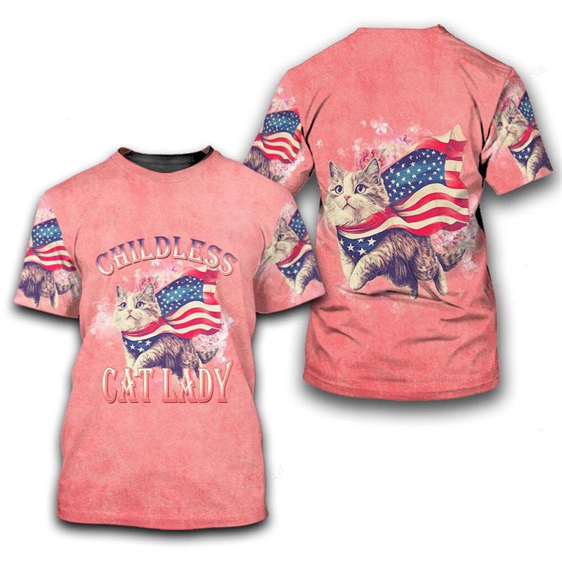 Roztomilé zvířátko kočka 3D celoplošný potisk tričko unisex denní vtipné ležérní trička s krátkým rukávem barevný retro vzor módní tričko top