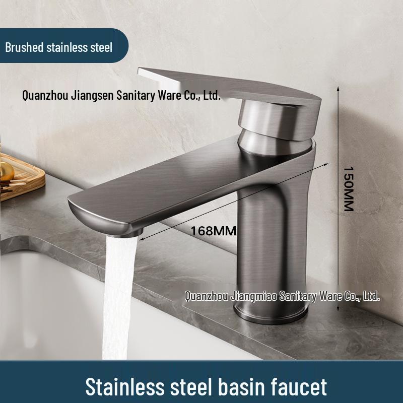 Thickened Stainless Steel Basin Faucet for Home Use - Hot & Cold Water Compatible