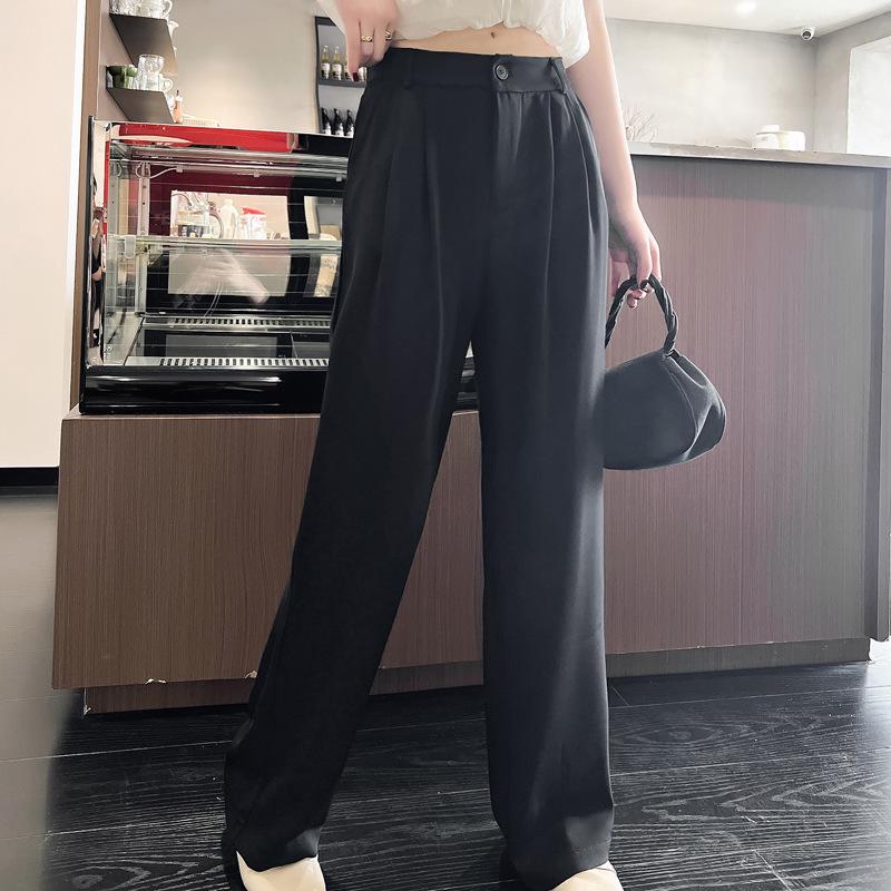 2025 Summer High-Waisted Loose Straight-Leg Drapey Suit Pants with Elastic Back Waistband, Plus Size, High-End Feel.