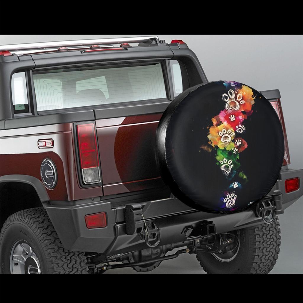 Rainbow Paw Print Tire Cover Waterproof Dustproof Spare Wheel Cover for SUV Trailer Protector