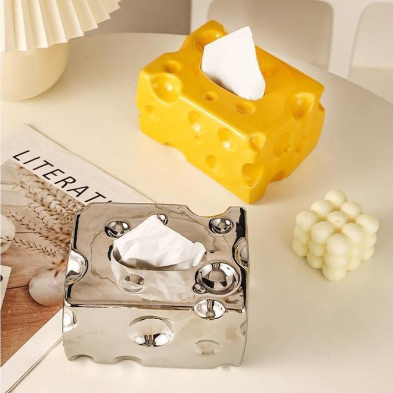 Cheese-Shaped Tissue Box -Durable Plastic Decorative Storage,Modern Luxury Home Decor,Suitable for Living Room,Bathroom,Kitchen