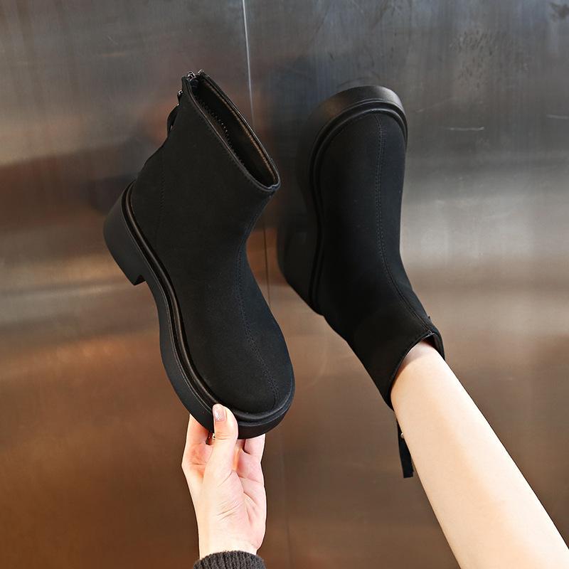 

Suede thick heel Martin boots women s 2025 new autumn and winter small man fleece heightening short boots retro elastic thin boots 35