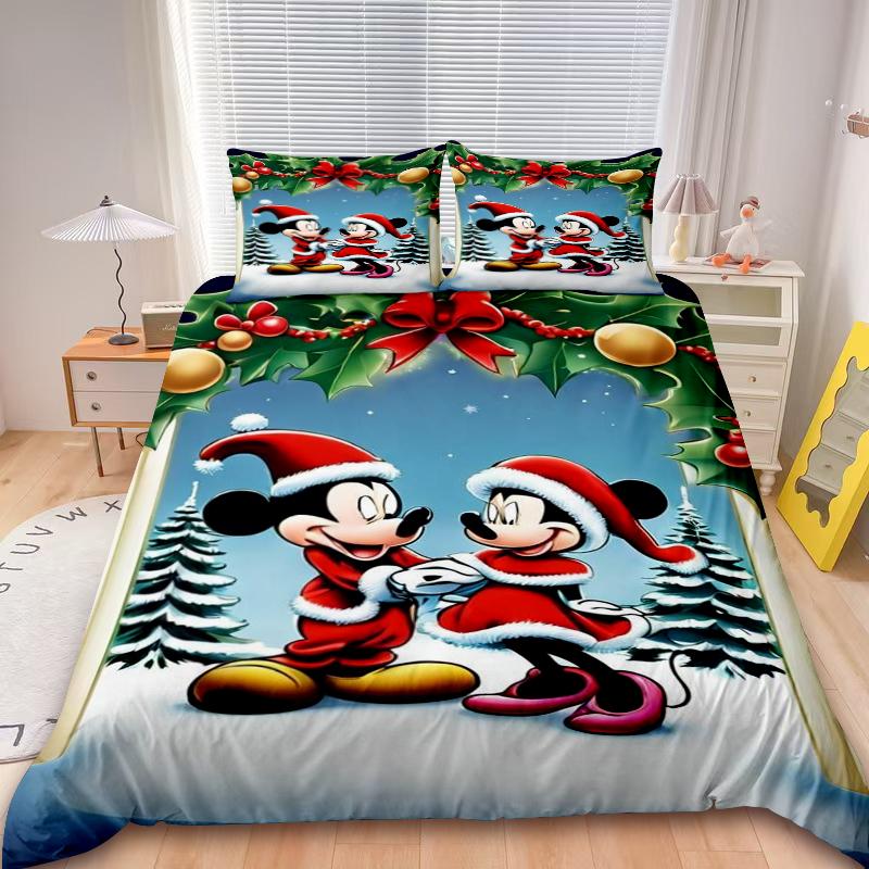 Duvet Cover Set Mickey Merry Christmas Cartoon Bedding Set Comforter Cover For Children Teens Holiday Gifts Bedroom Decor
