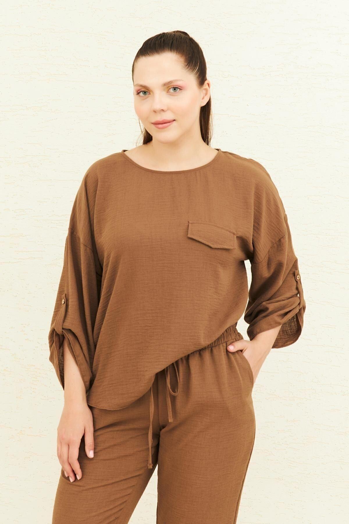 

Женская блузка большого размера, льняная блузка земляного цвета 2XL