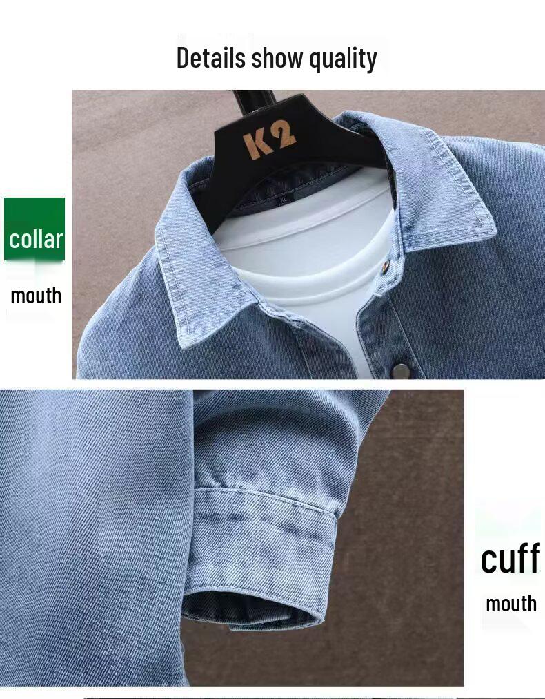 Men's Trendy Turn-Down Collar Long Sleeve Denim Jacket - Casual Spring/Autumn Workwear for Teens and Students