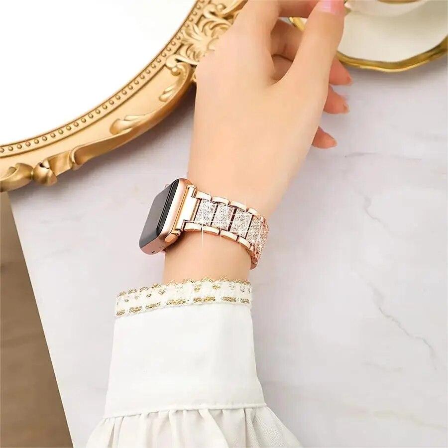 Damereim for Apple Watch-bånd 44 mm 40 mm 49 mm 45 mm 41 mm 42 mm 45 mm Diamantarmbånd correa iWatch Series Ultra 8 SE 7 6 5 4 3