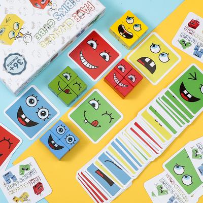 Cube Gesicht Ändern Bausteine ​​Brettspiel Cartoon Puzzle Montessori Spielzeug Holz Ebene Spiel Denken Herausforderung Kinder Spielzeug