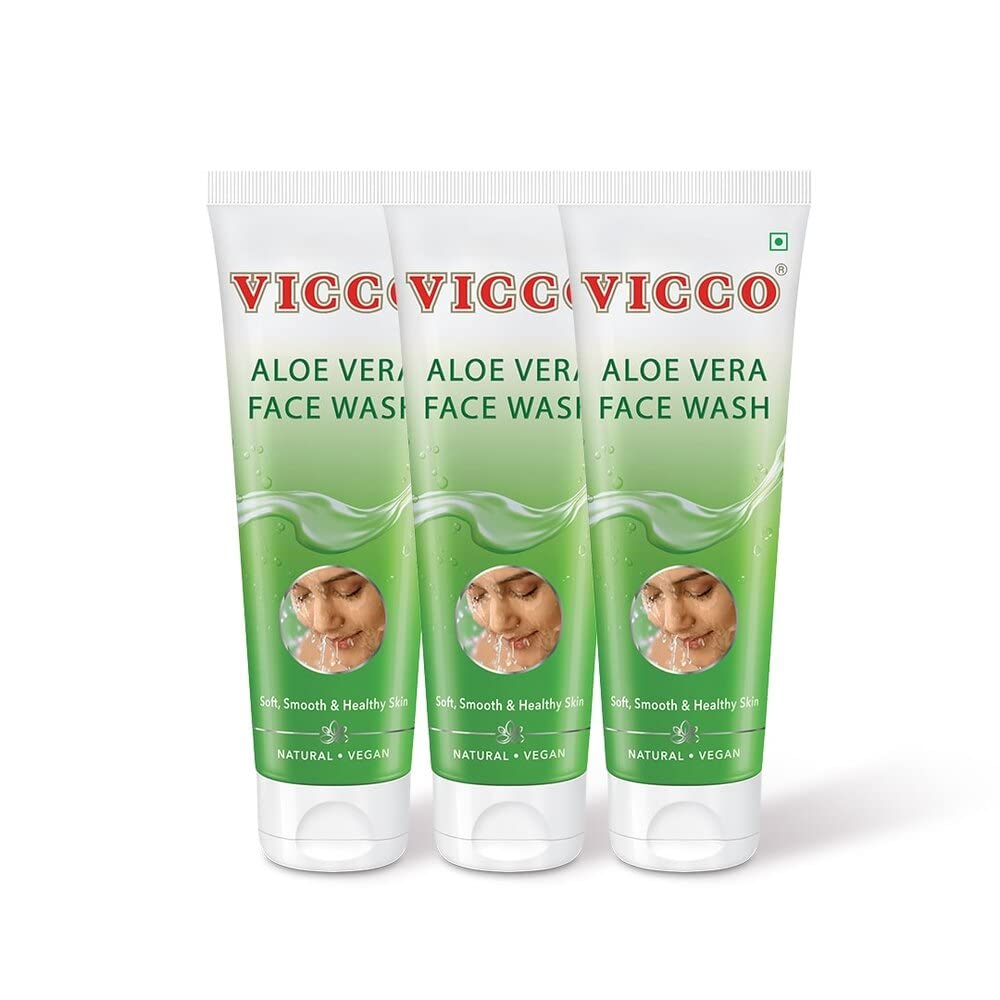 Vicco Aloe Vera Face Wash Pack of 3, 70 gm Each, Gentle Hydrating Cleanser for Soft, Smooth Healthy Skin