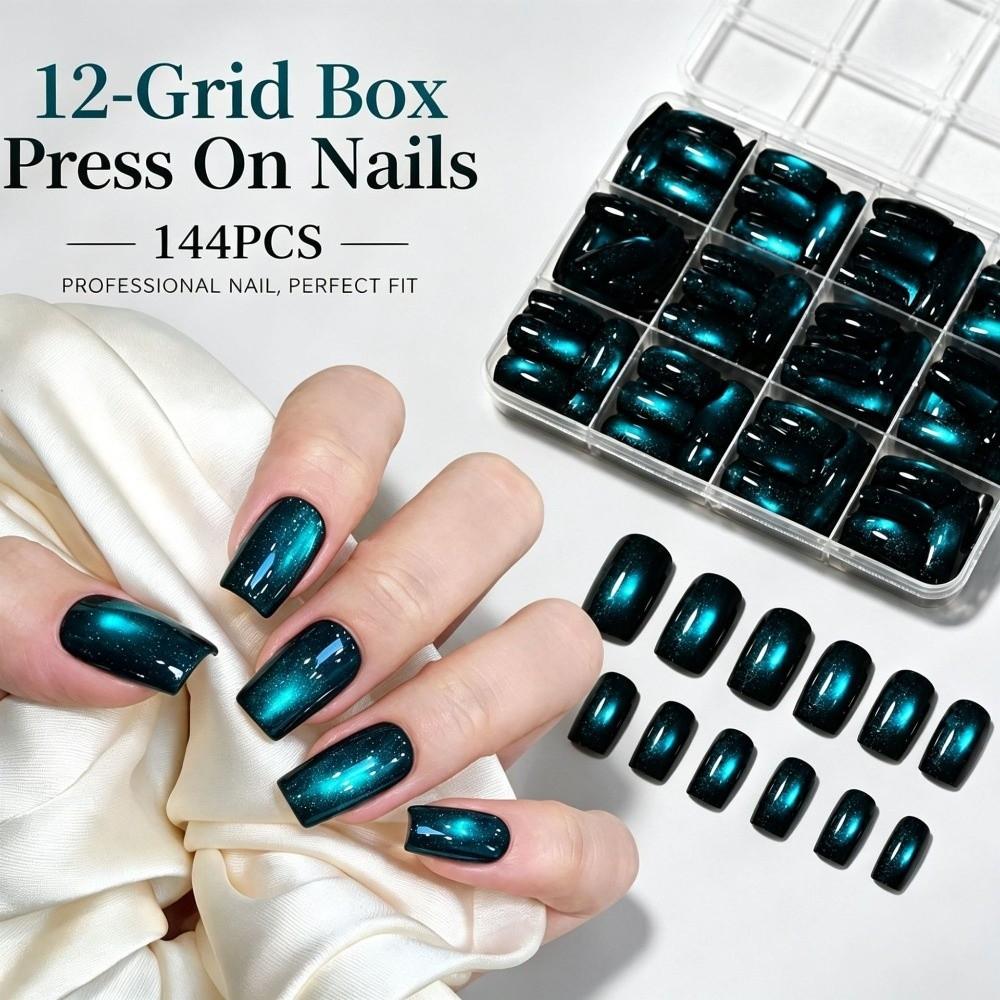 144Pcs Glossy Finish Press On Nails Medium Oval Fake Fingertips Full Cover Nails for Xmas