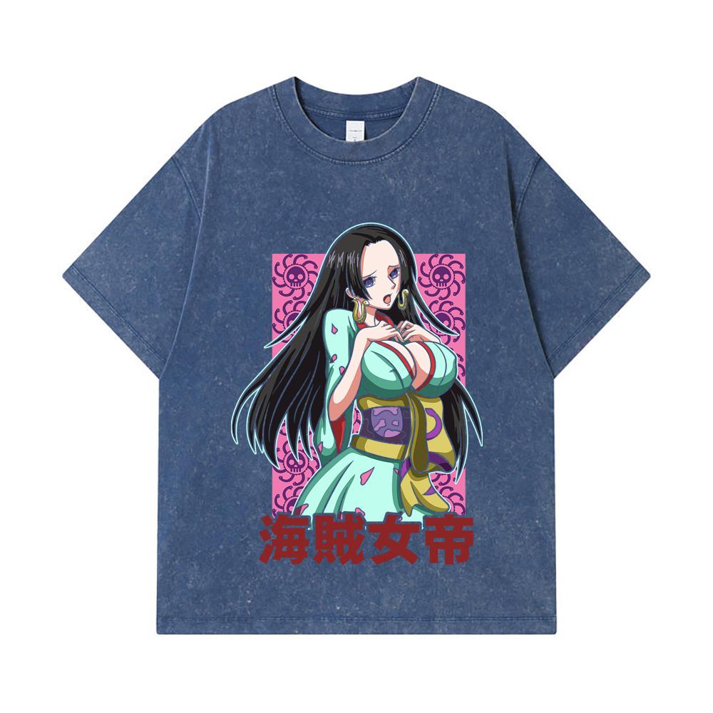 275 GSM Washed T-shirts 100% Cotton One Piece V68 Boa Waifu Print Unisex Heavy Cotton T Shirt