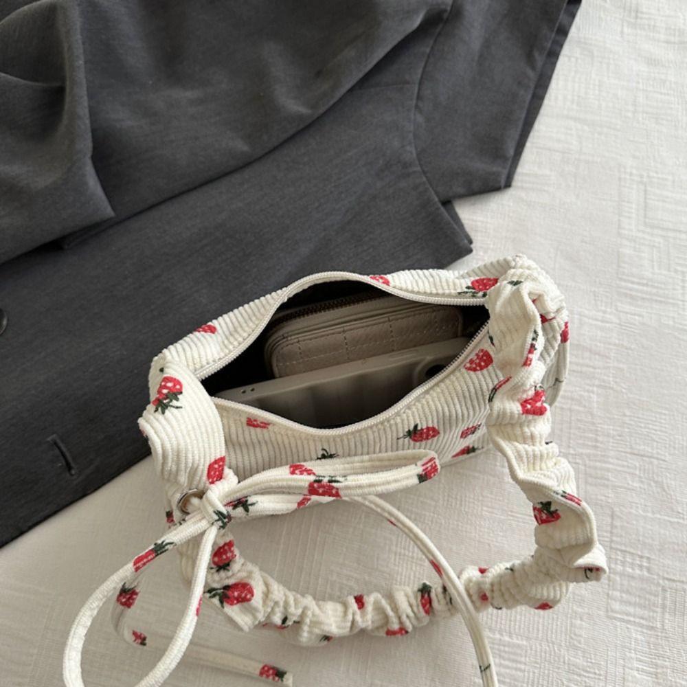 Bolso de Hombro de Gran Capacidad con Estampado de Fresas Dulce Bolso de Axila Bolso Tote de Pana de Moda Mujeres