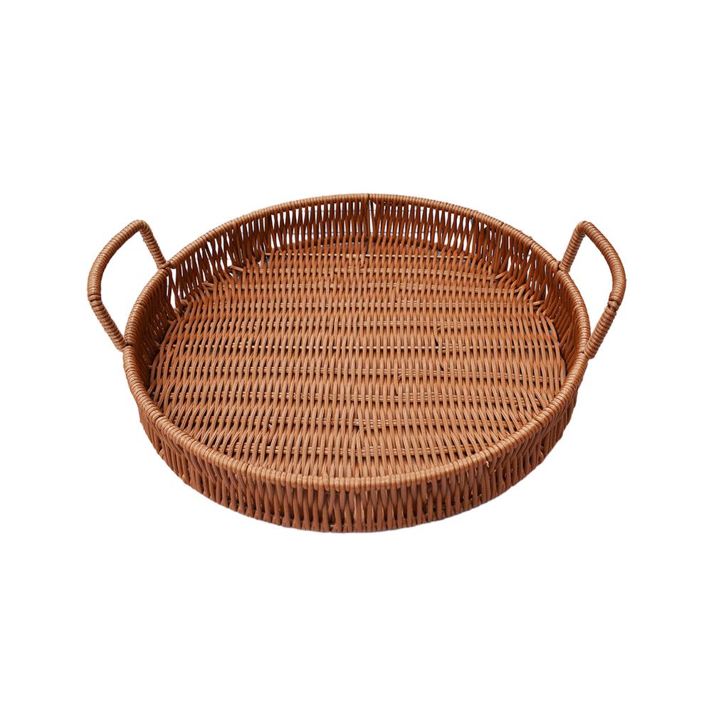 Ručně pletený podnos Kulaté úložné podnosy s rukojetí Lehká mísa na ovoce Přenosný kuchyňský úložný koš pro domácnost